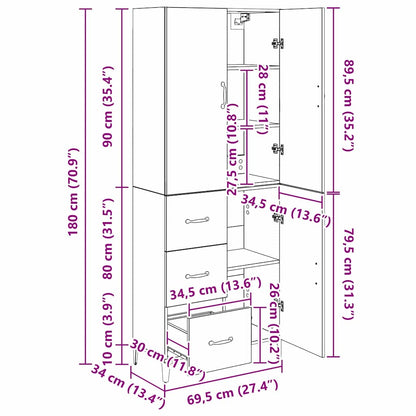 Highboard Altholz 69,5 x 34 x 180 cm Holzwerkstoff