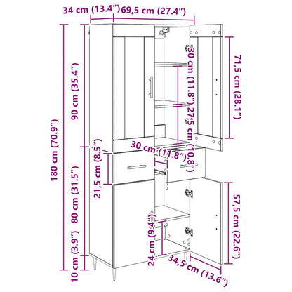 Highboard Altholz 69,5 x 34 x 180 cm Holzwerkstoff