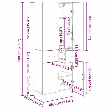 Highboard Altholz 69,5 x 34 x 180 cm Holzwerkstoff