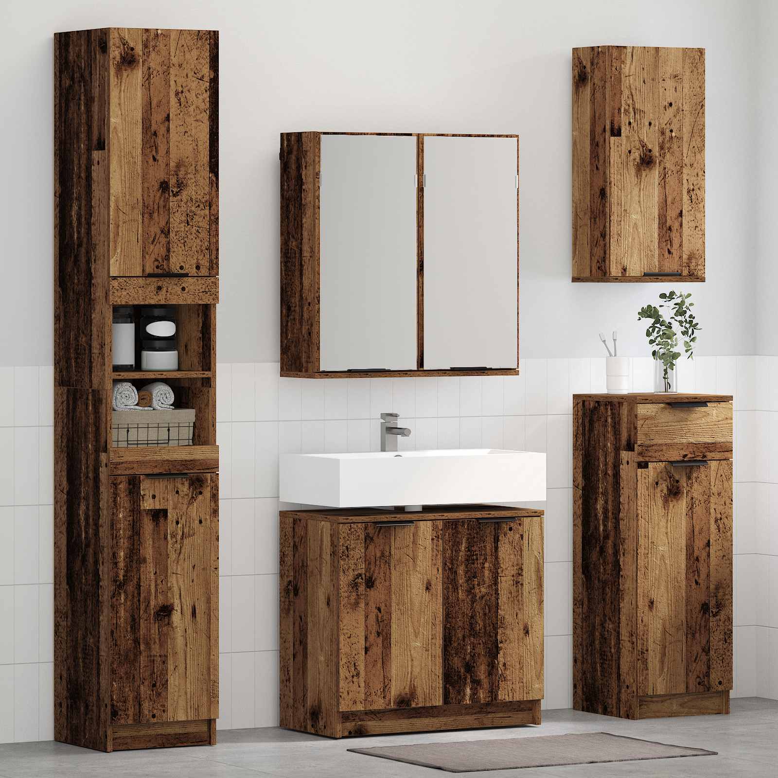 Badezimmermöbel-Set 3 stk. Altholz 64,5 x 33,5 x 59 cm