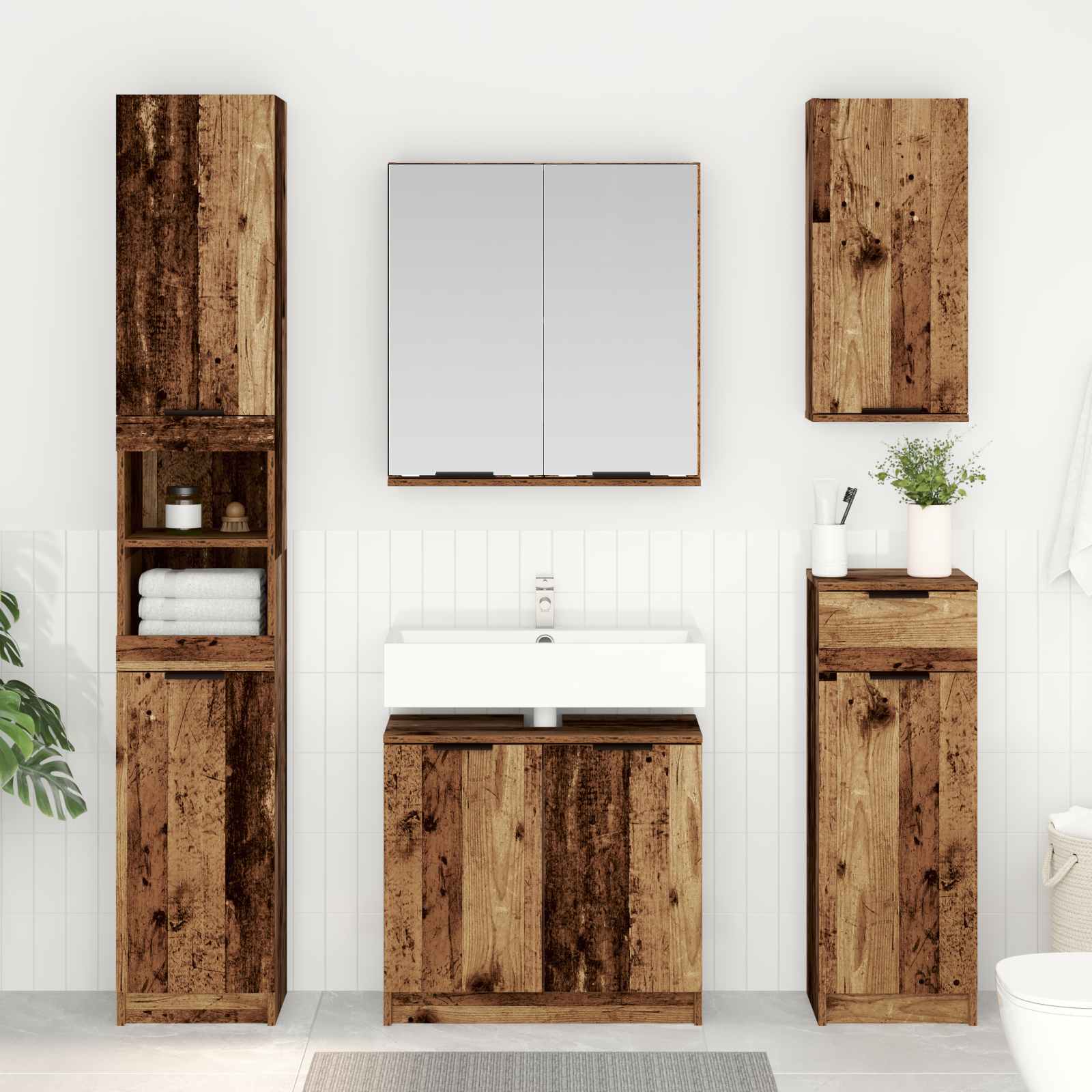 Badezimmermöbel-Set 3 stk. Altholz 64,5 x 33,5 x 59 cm