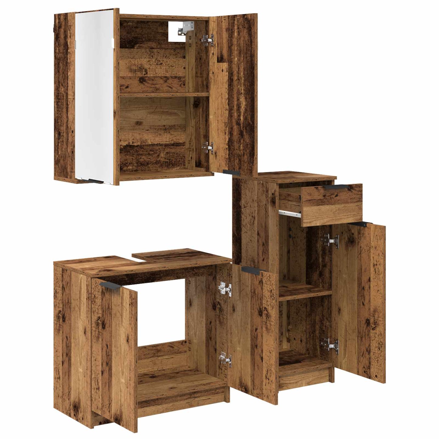 Badezimmermöbel-Set 3 stk. Altholz 64,5 x 33,5 x 59 cm