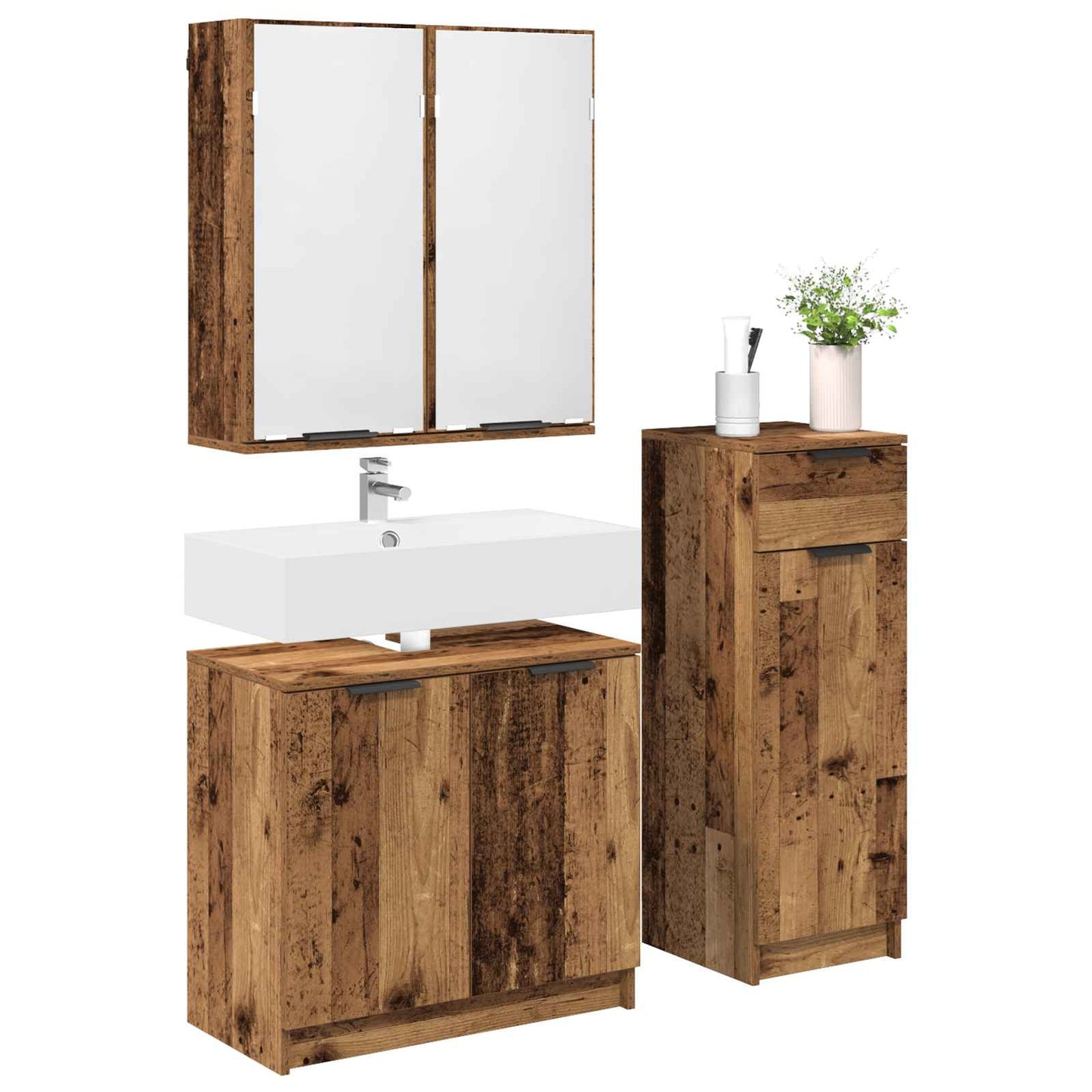 Badezimmermöbel-Set 3 stk. Altholz 64,5 x 33,5 x 59 cm