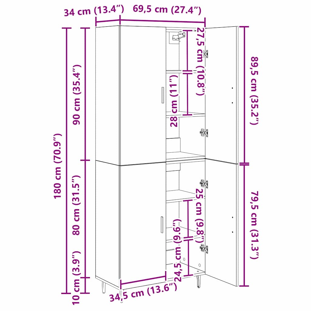 Highboard 2 pcs Altholz Holzwerkstoff