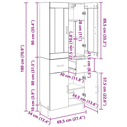 Highboard Altholz 69,5 x 34 x 180 cm Holzwerkstoff