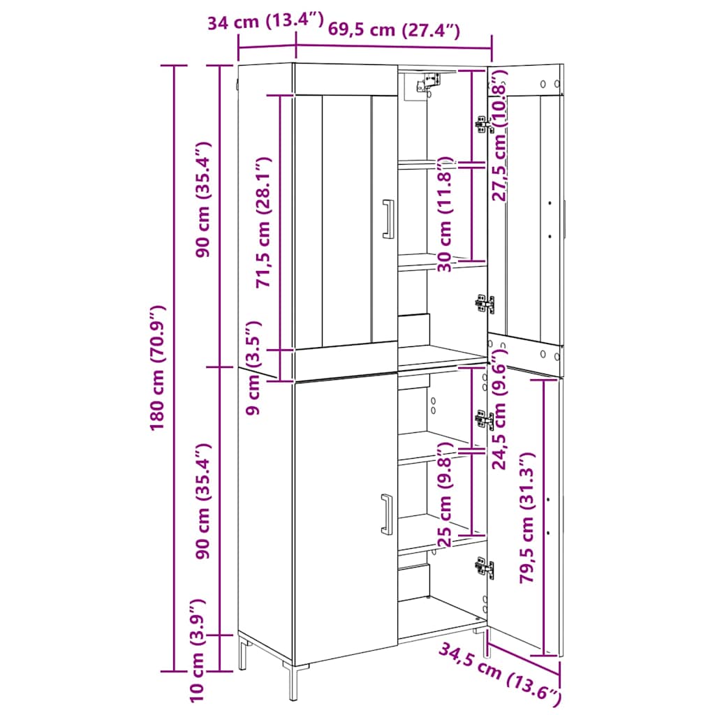 Highboard 2 stk. Altholz 69,5 x 34 x 180 cm Holzwerkstoff