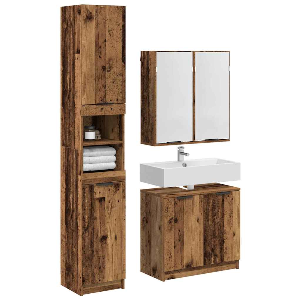 Badezimmerschrank-Set 3 Stk. Altholz Holzwerkstoff