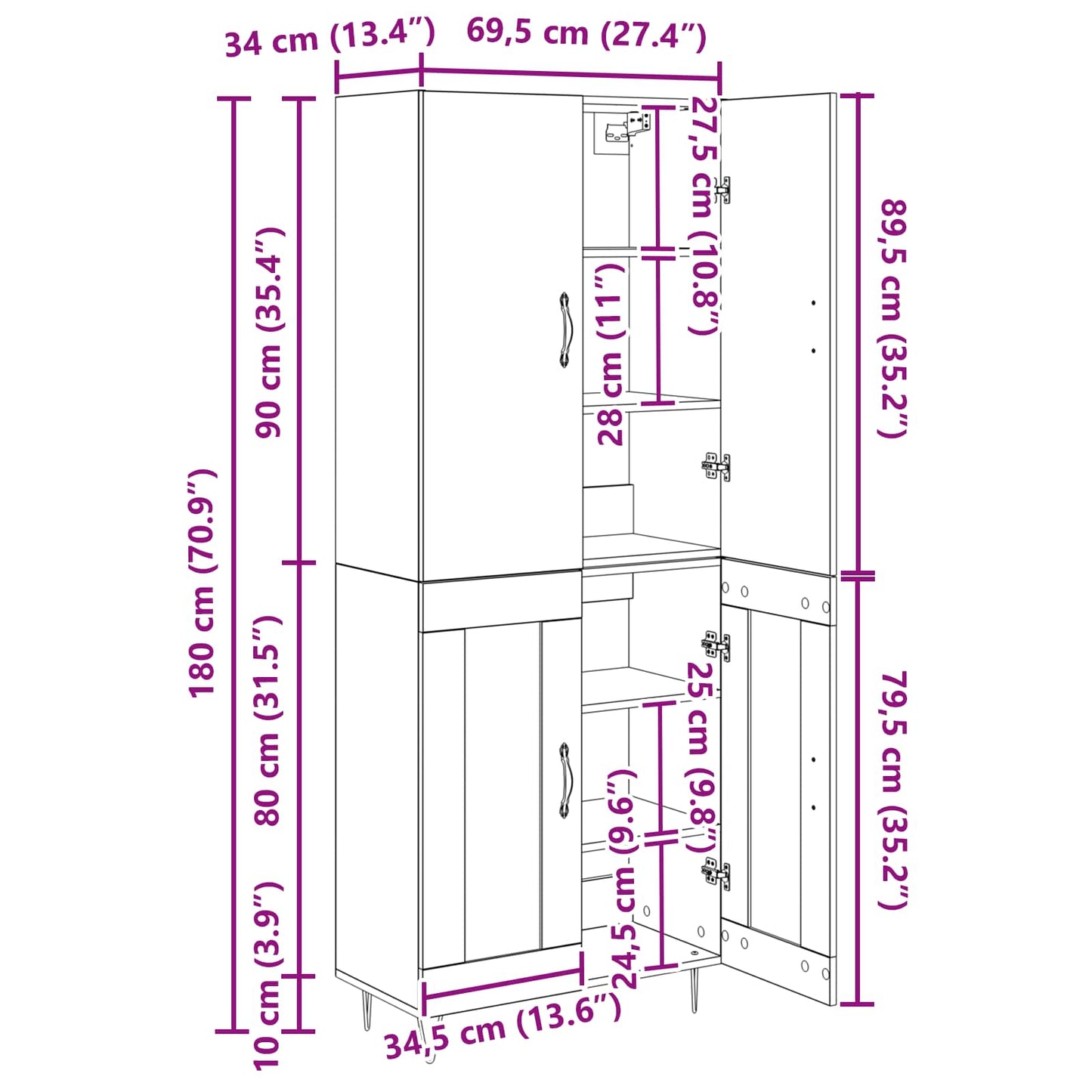 Highboard 2 pcs Altholz Holzwerkstoff