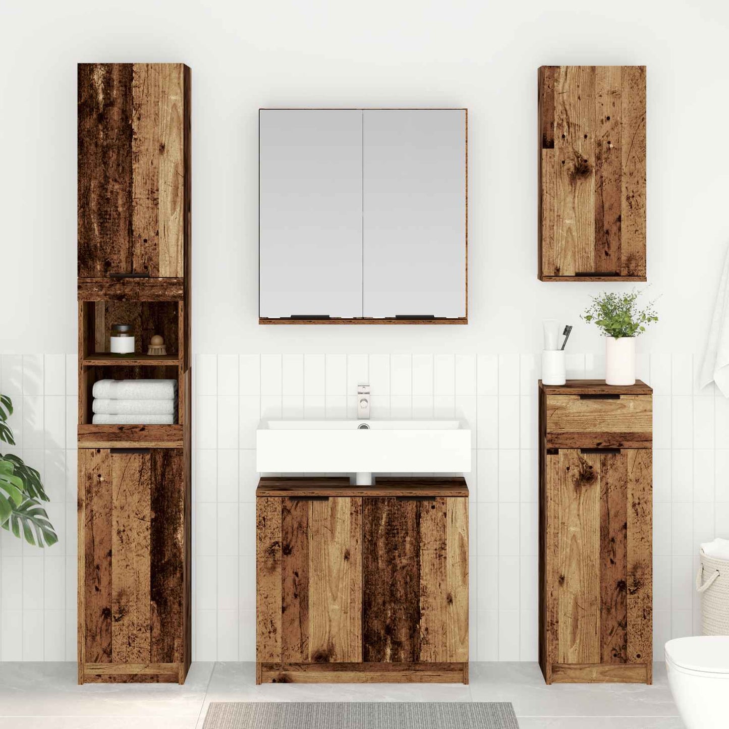 Badezimmermöbel-Set 5 stk. Altholz 64,5 x 33,5 x 59 cm
