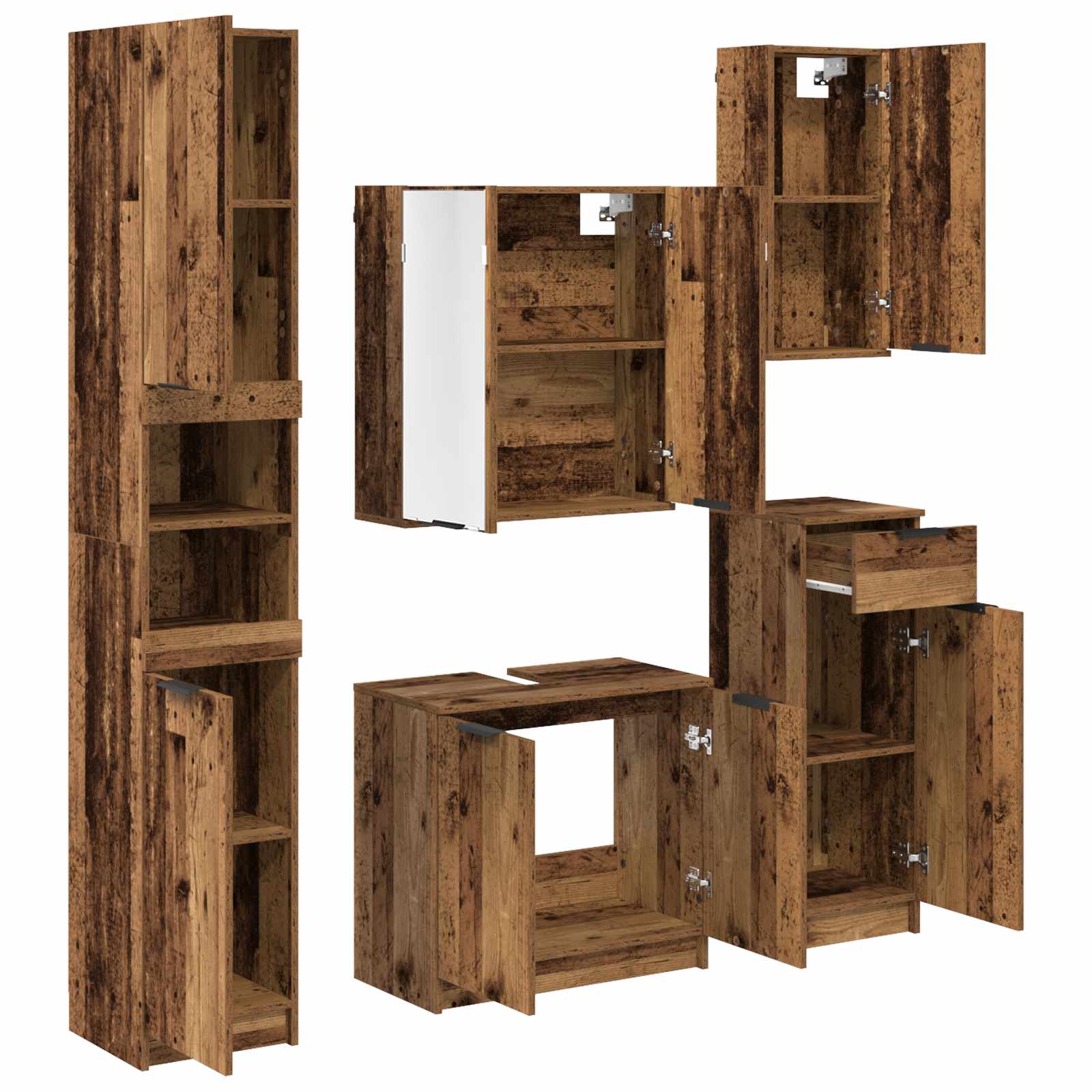 Badezimmermöbel-Set 5 stk. Altholz 64,5 x 33,5 x 59 cm