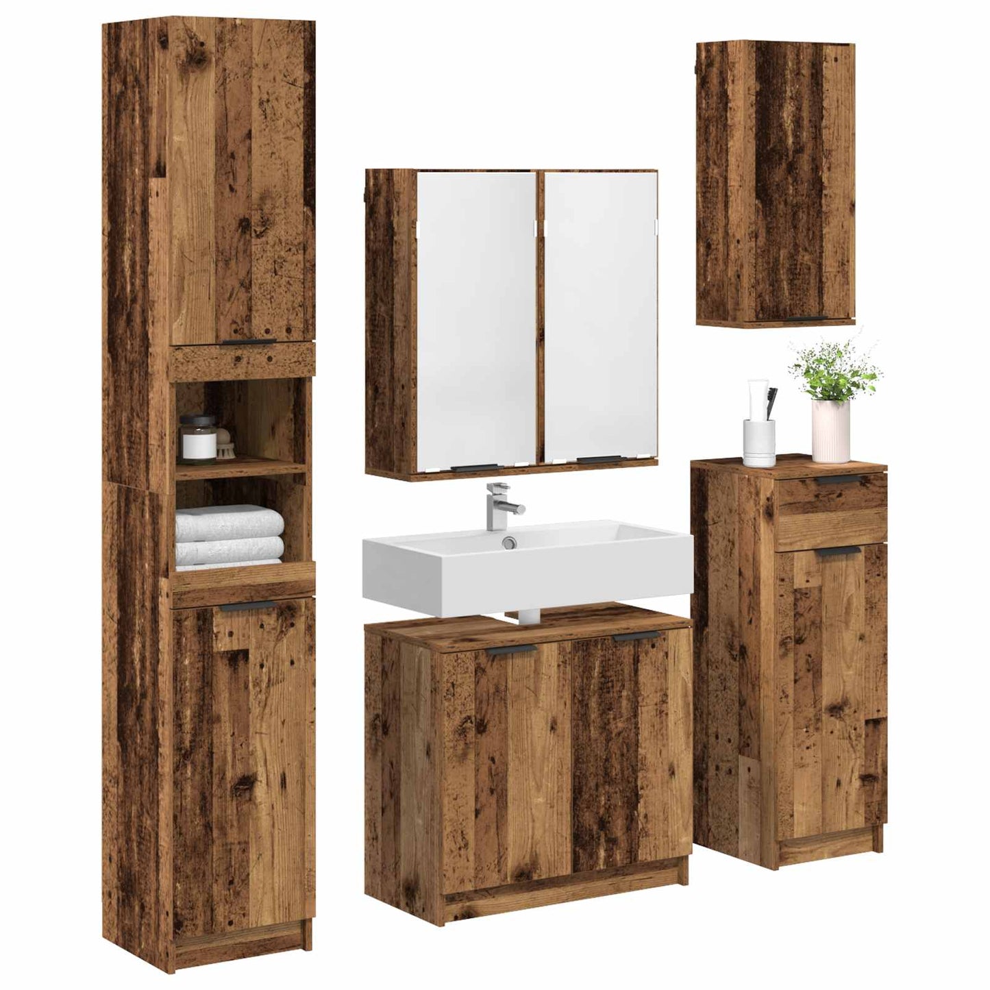 Badezimmermöbel-Set 5 stk. Altholz 64,5 x 33,5 x 59 cm