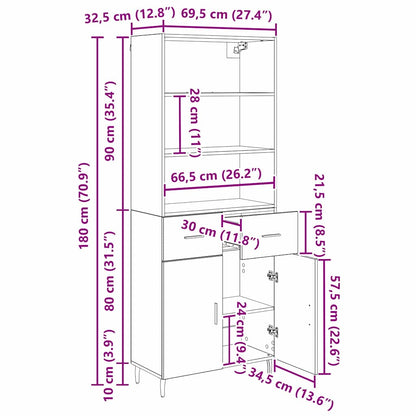 Highboard 2 Stk. Altholz 69,5 x 32,5 x 180 cm Holzwerkstoff