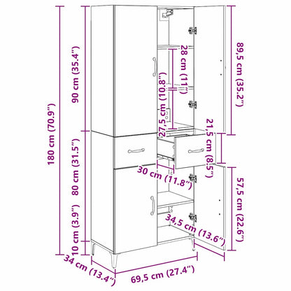 Highboard Altholz 69,5 x 34 x 180 cm Holzwerkstoff