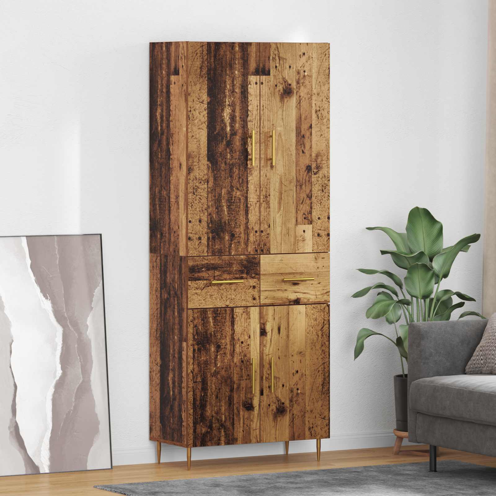 Highboard Altholz 69,5 x 34 x 180 cm Holzwerkstoff