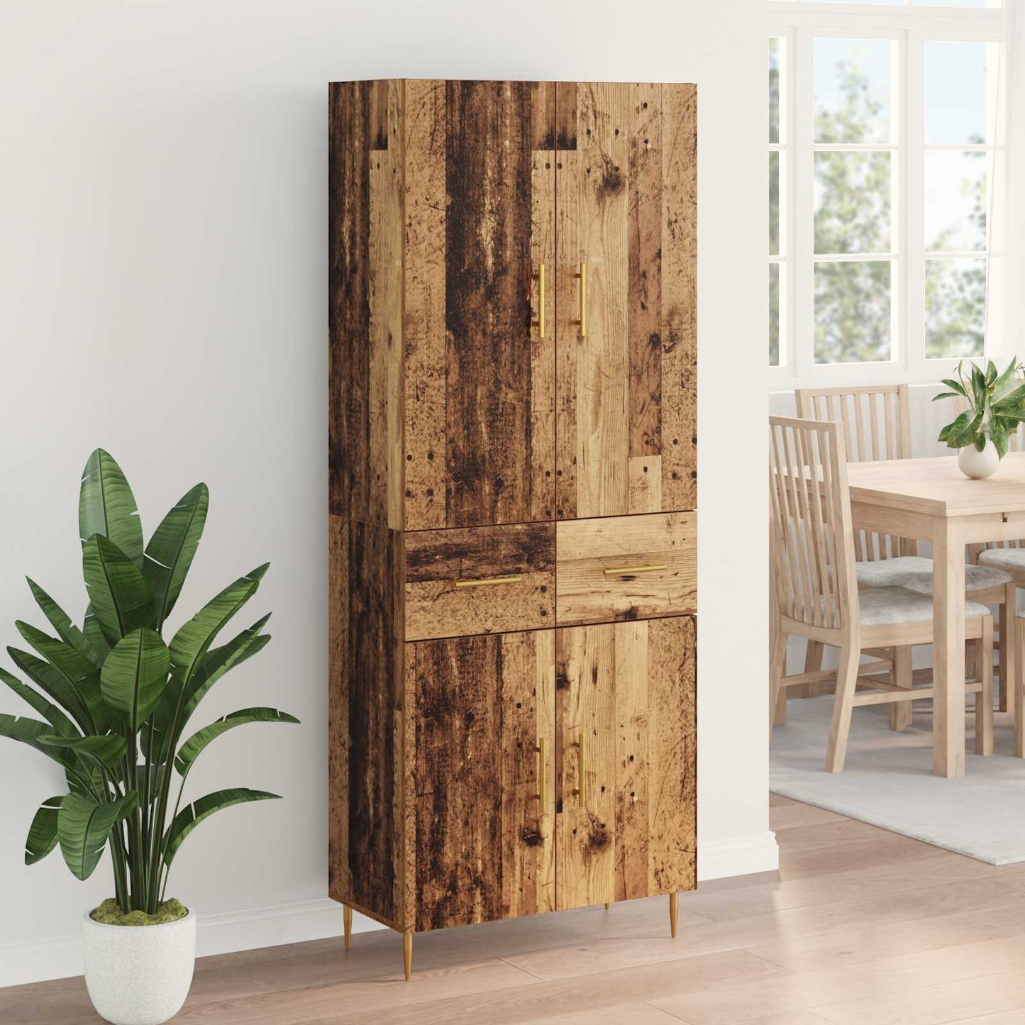 Highboard Altholz 69,5 x 34 x 180 cm Holzwerkstoff