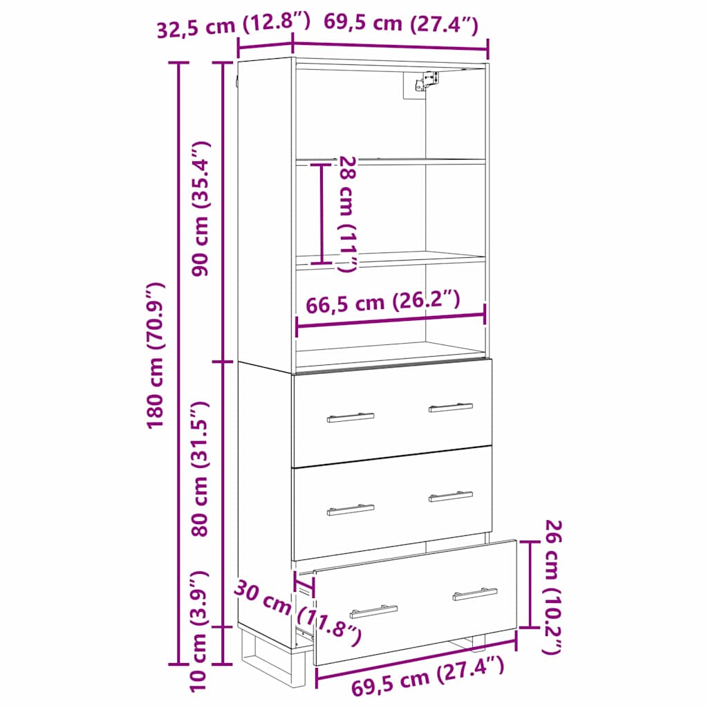 Highboard mit Schubladen 2 pcs Altholz Holzwerkstoff