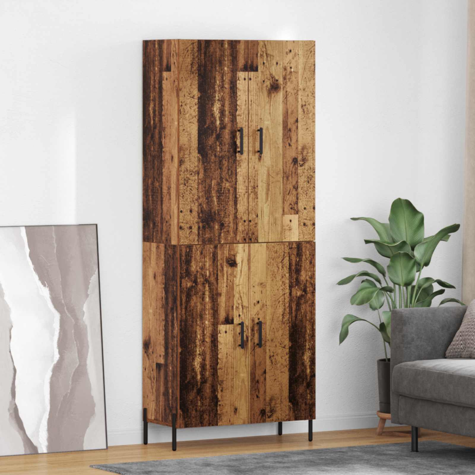 Highboard Wandmontiert Altholz 69,5 x 34 x 180 cm Holzwerkstoff