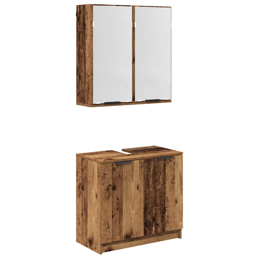 Badezimmerschrank-Set 2 Stk. Altholz Holzwerkstoff