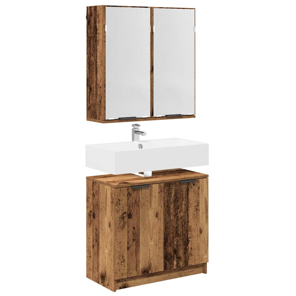 Badezimmerschrank-Set 2 Stk. Altholz Holzwerkstoff