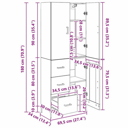 Highboard Altholz 69,5 x 34 x 180 cm Holzwerkstoff