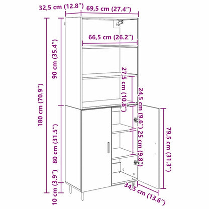 Highboard 2 Stk. Altholz 69,5 x 32,5 x 180 cm Holzwerkstoff