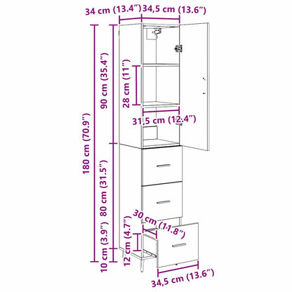 Highboard Altholz 34,5 x 34 x 180 cm Holzwerkstoff