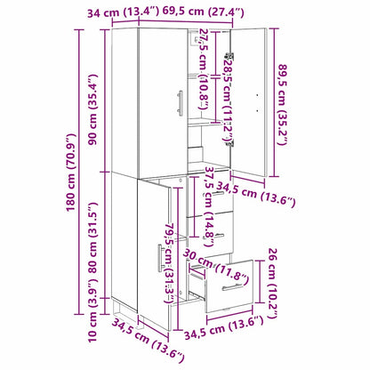 Highboard 2 stk. Altholz 69,5 x 34 x 180 cm