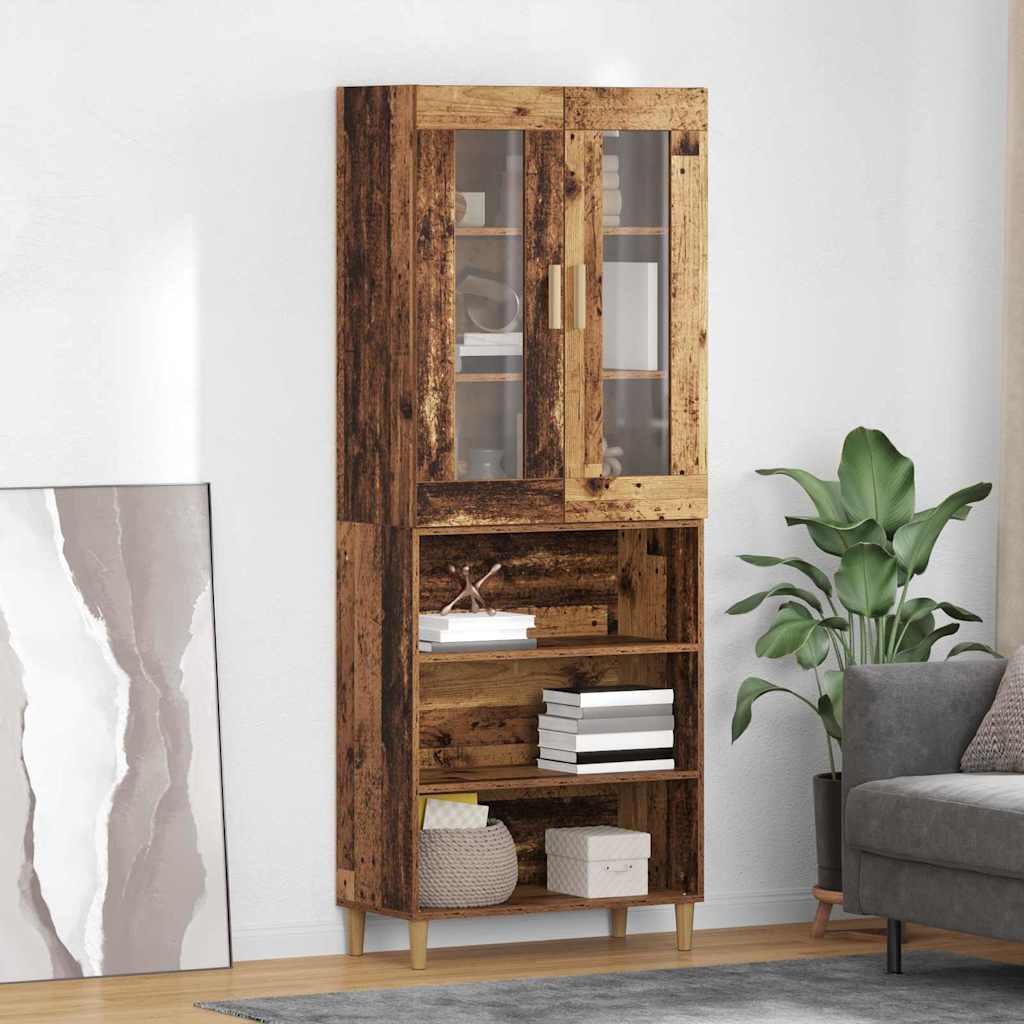 Highboard Altholz 69,5 x 34 x 180 cm Engineered Wood und Glas