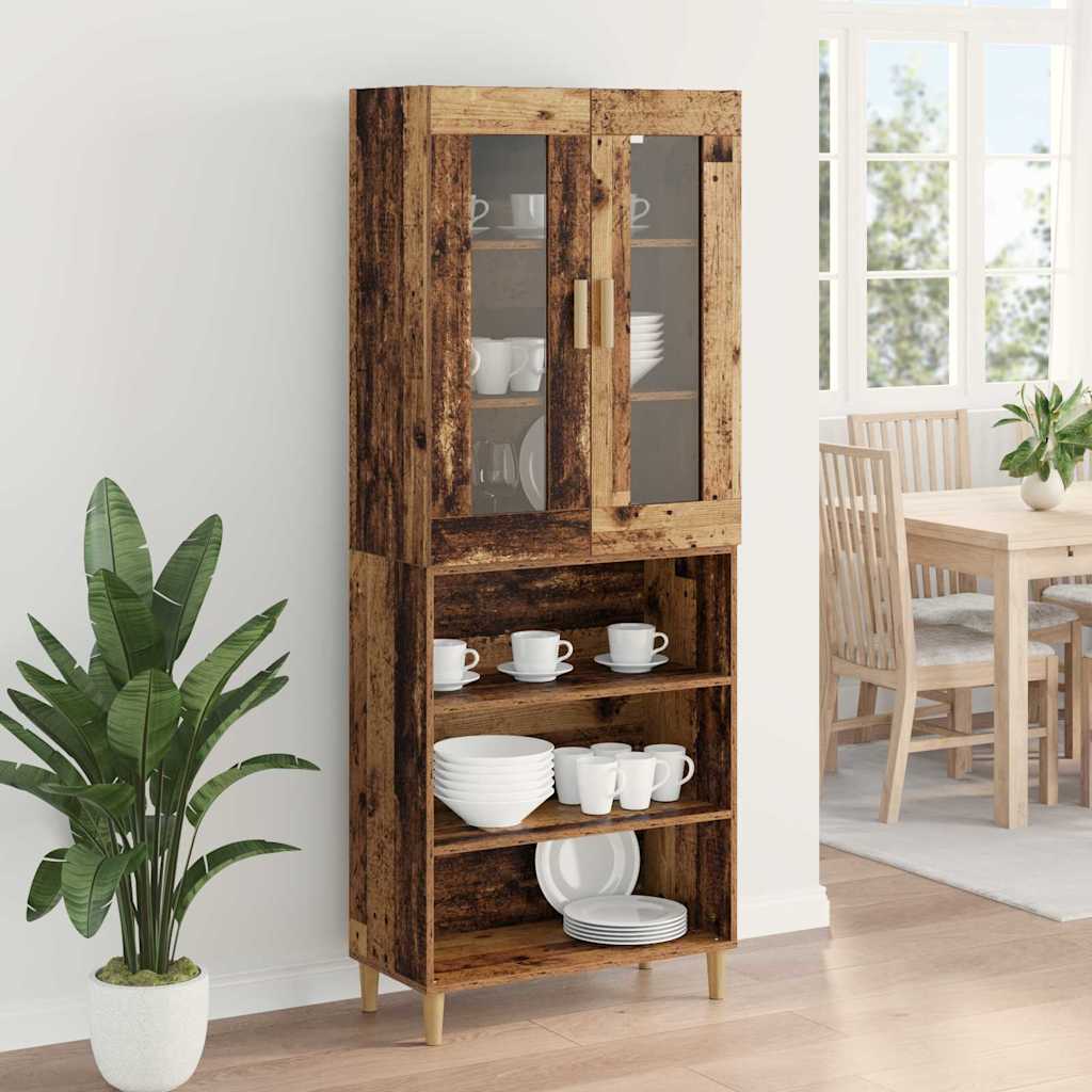 Highboard Altholz 69,5 x 34 x 180 cm Engineered Wood und Glas