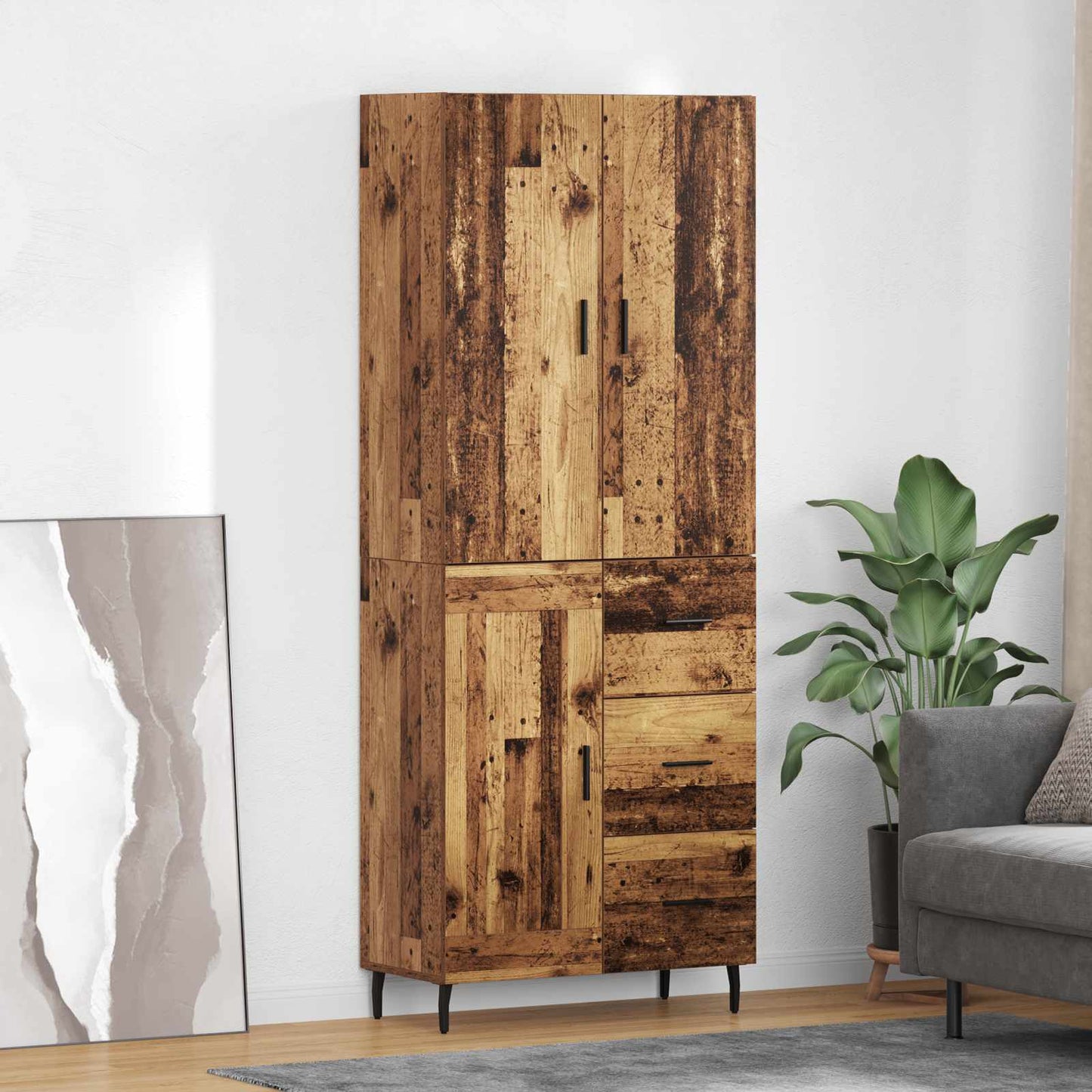 Highboard mit Schubladen 2 pcs Altholz Engineered Wood und Glas