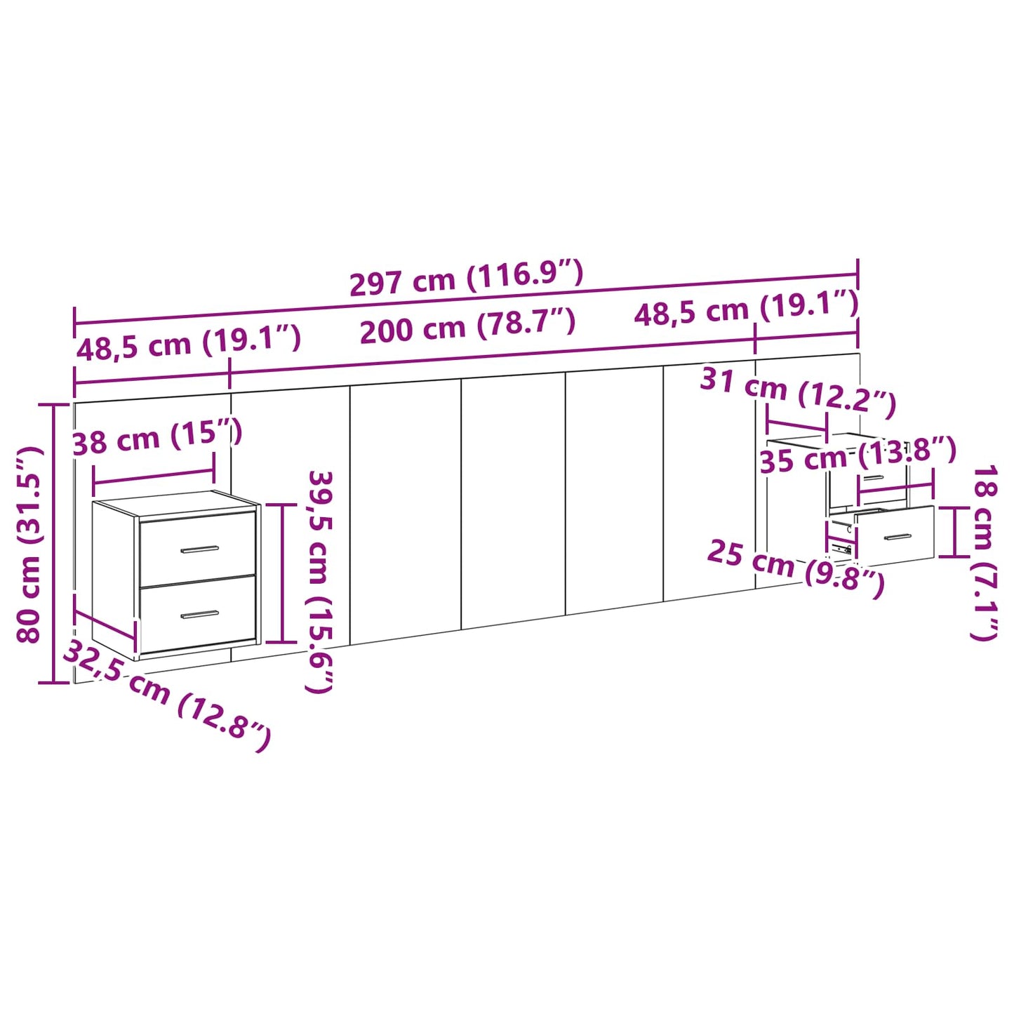 Kopfteil mit Schrank 3 stk. Altholz Holzwerkstoff