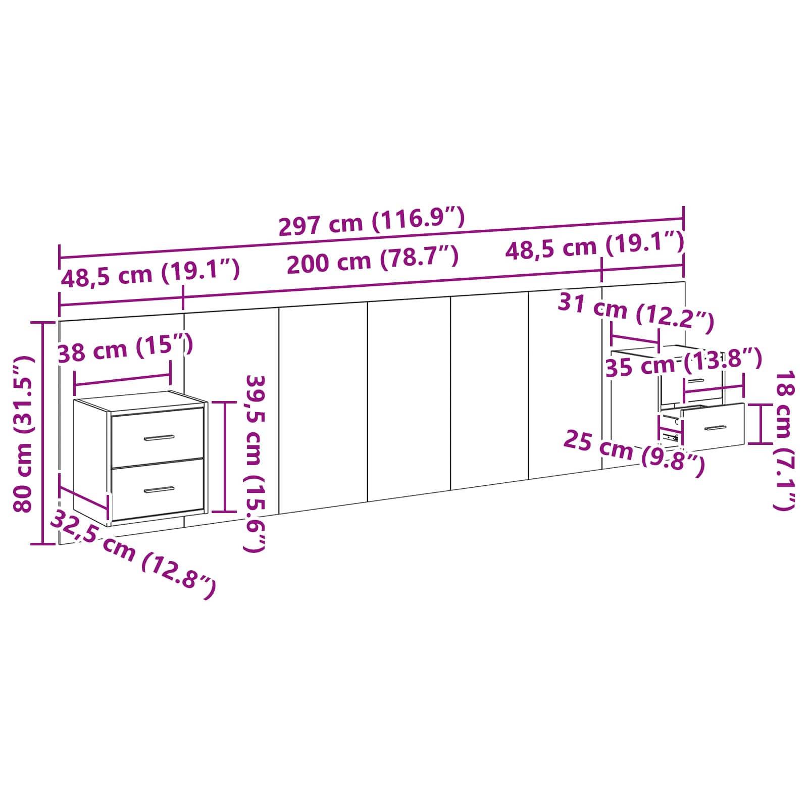 Kopfteil mit Schrank 3 stk. Altholz Holzwerkstoff