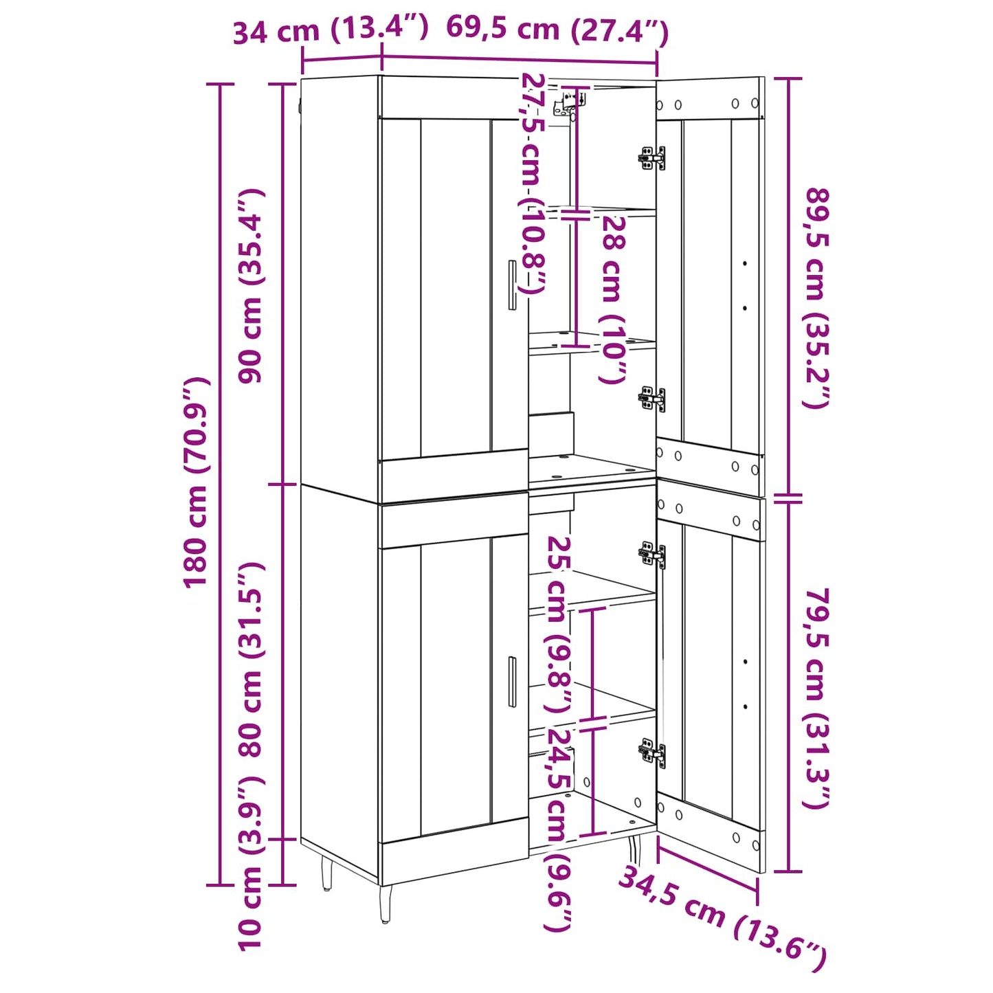 Highboard 2 pcs Altholz Holzwerkstoff