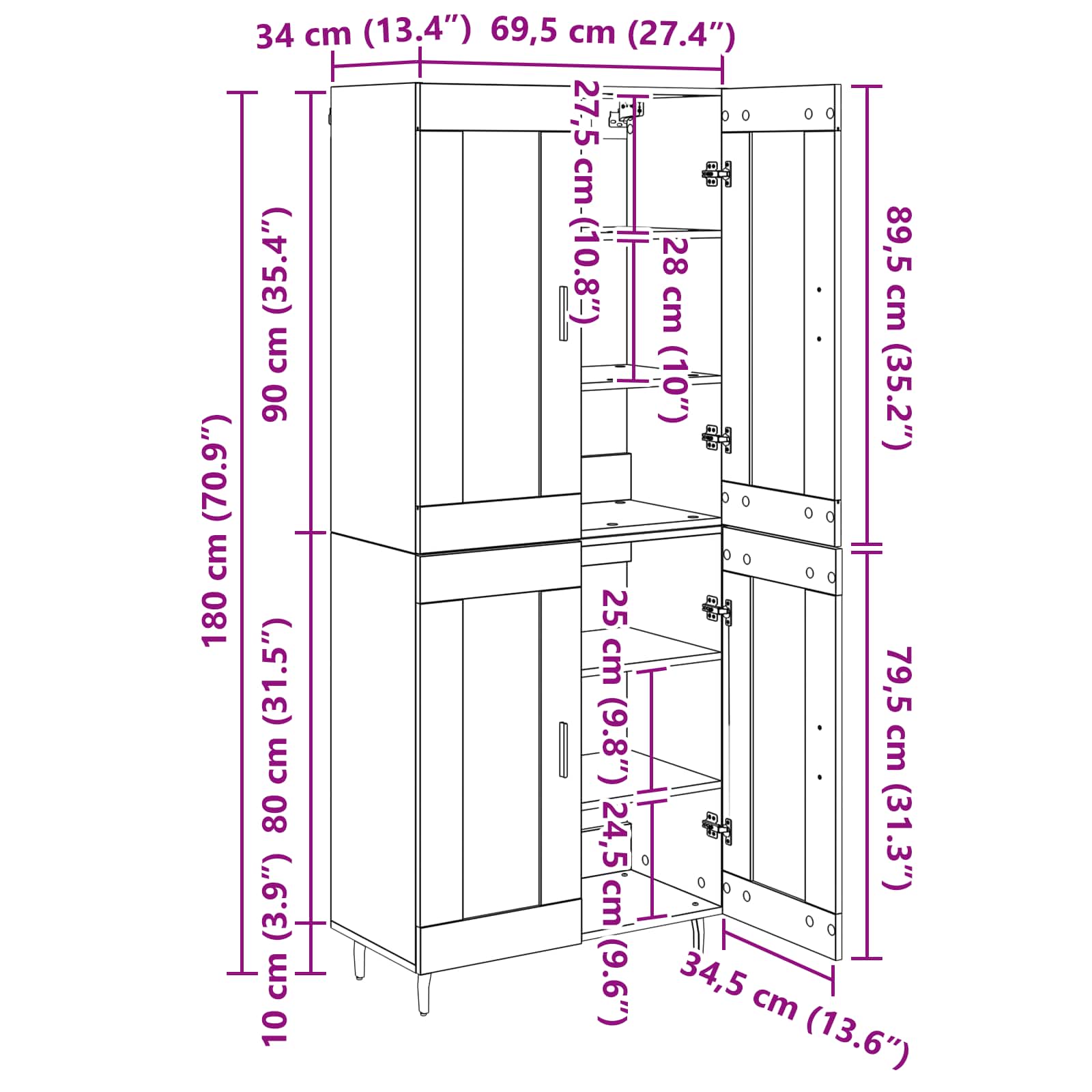 Highboard 2 pcs Altholz Holzwerkstoff