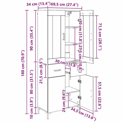 Highboard 2 stk. Altholz 69,5 x 34 x 180 cm Holzwerkstoff