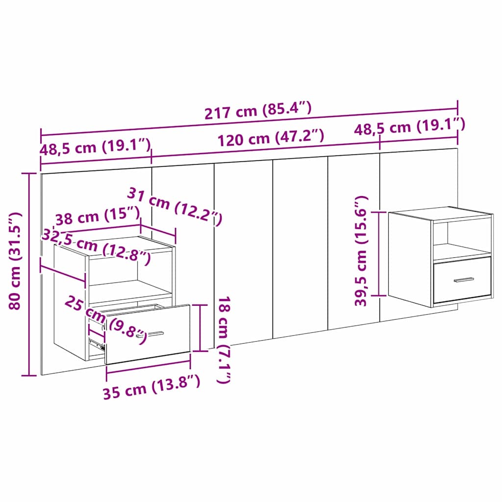 Kopfteil mit Schrank 3 stk. Altholz Holzwerkstoff