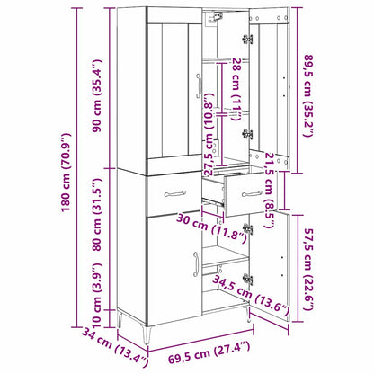 Highboard Altholz 69,5 x 34 x 180 cm Holzwerkstoff