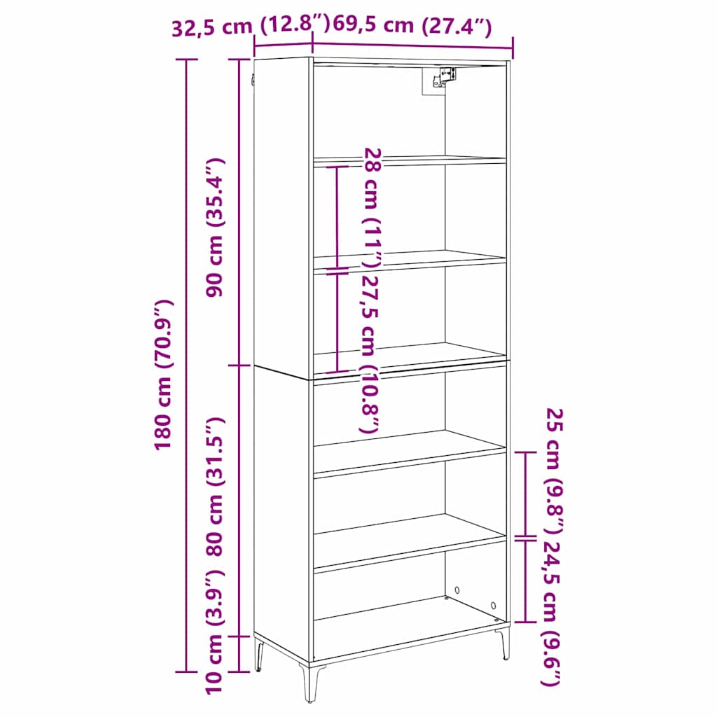Highboard Altholz 69,5 x 34 x 180 cm Holzwerkstoff
