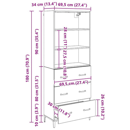 Highboard Altholz 69,5 x 34 x 180 cm Holzwerkstoff