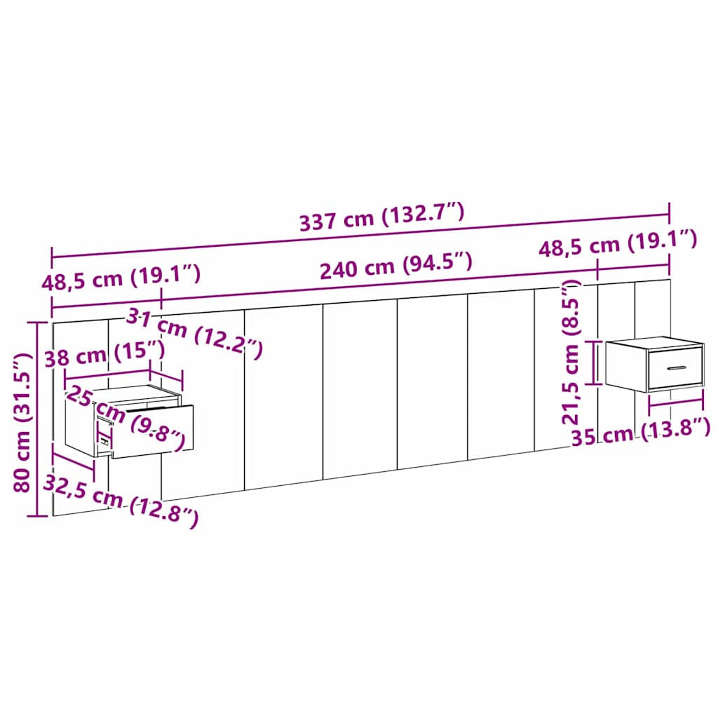 Kopfteil mit Schrank 3 stk. Altholz Holzwerkstoff
