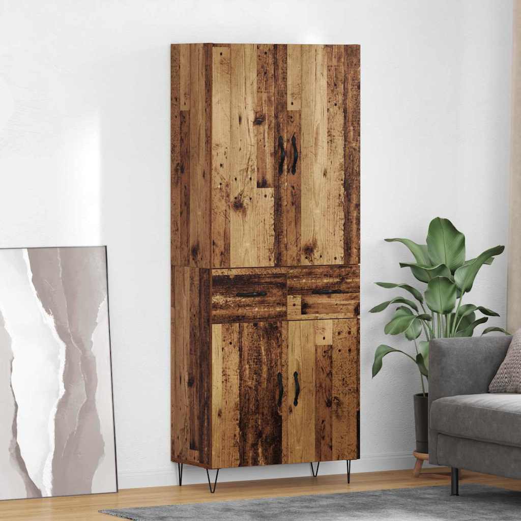 Highboard mit Schubladen 2 pcs Altholz Ingenieurholz und Glas