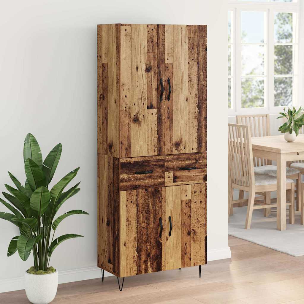 Highboard mit Schubladen 2 pcs Altholz Ingenieurholz und Glas