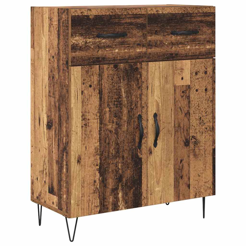 Highboard mit Schubladen 2 pcs Altholz Ingenieurholz und Glas