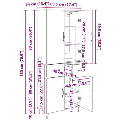 Highboard 2 stk. Altholz 69,5 x 34 x 180 cm Holzwerkstoff