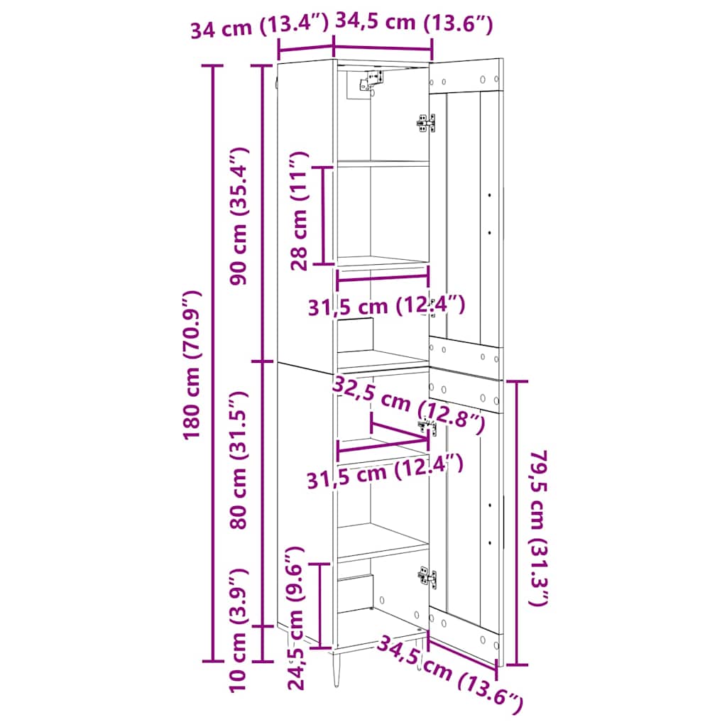 Highboard 2 pcs Altholz Glas