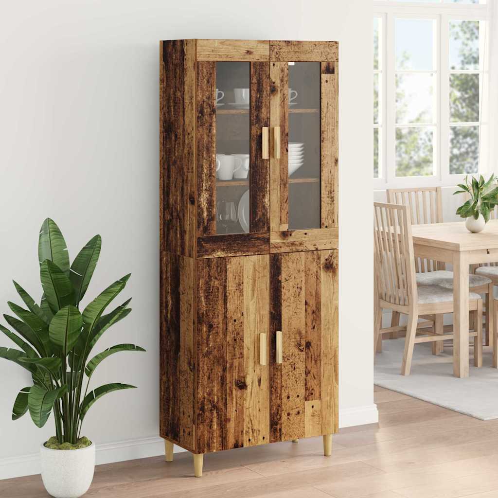 Highboard Altholz 69,5 x 34 x 180 cm Engineered Wood und Glas