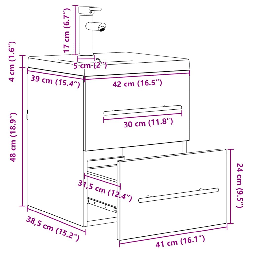 Waschbeckenschrank mit Schubladen Altholz 41 x 38,5 x 48 cm