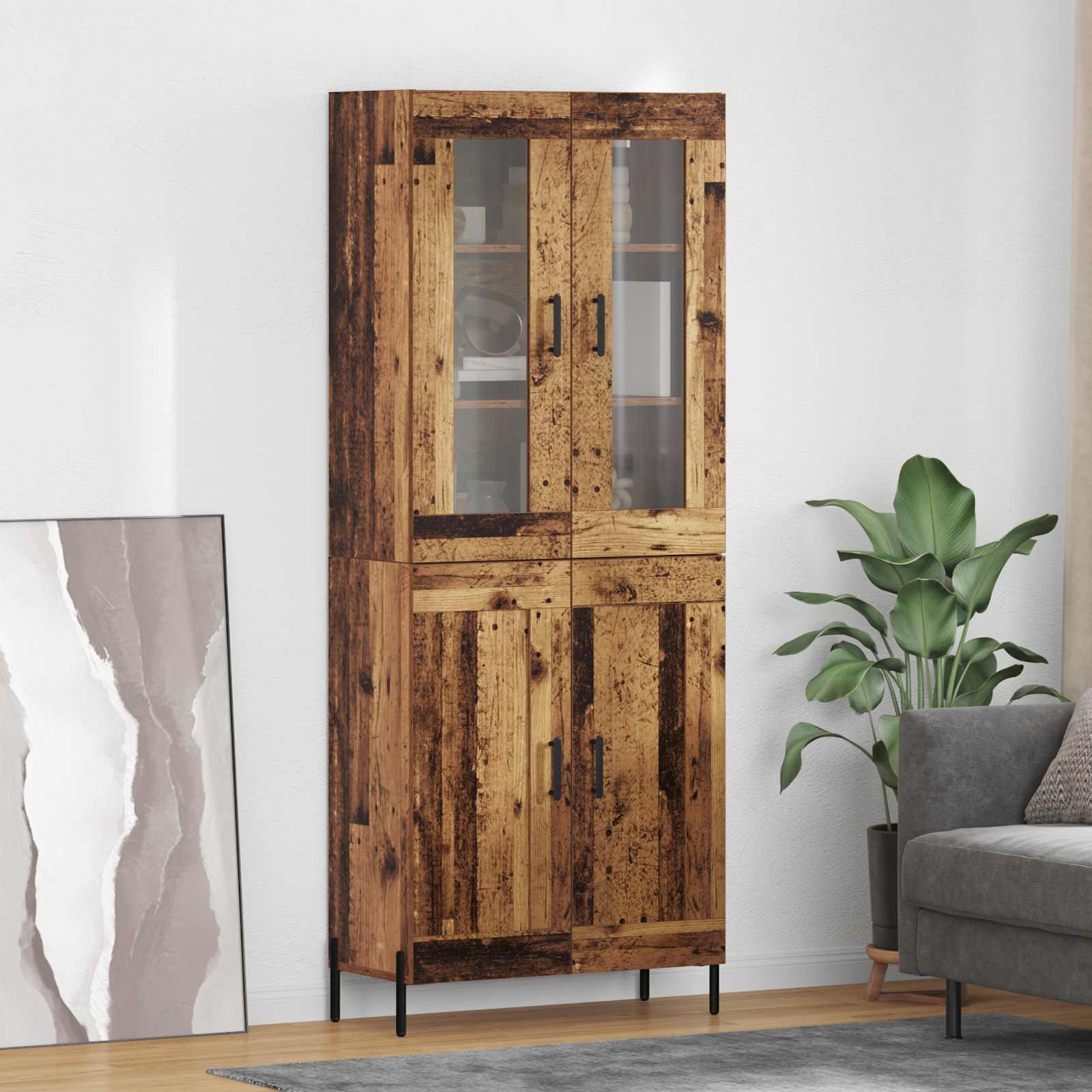 Highboard Wandmontiert Altholz 69,5 x 34 x 180 cm Holzwerkstoff