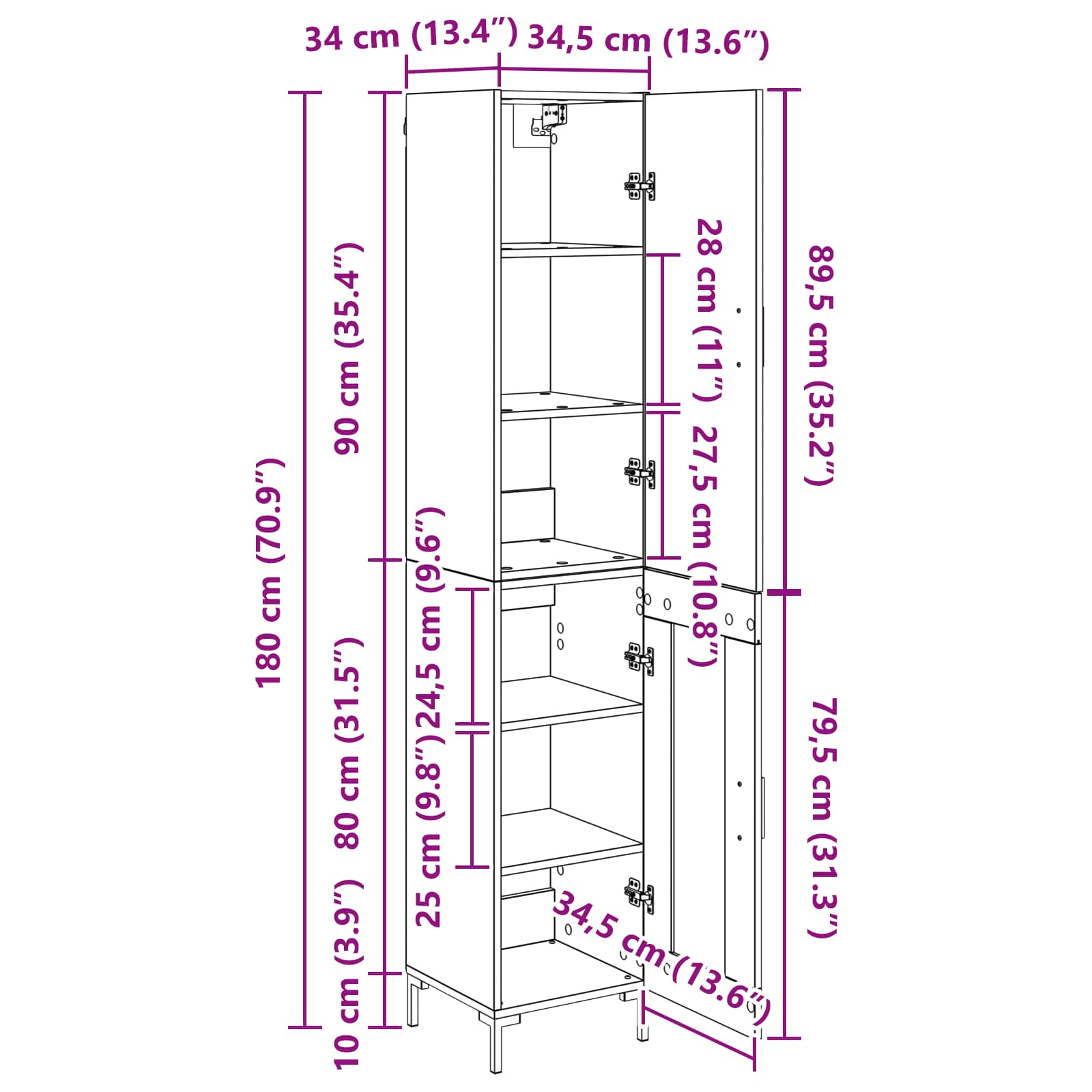 Highboard Altholz 34,5 x 34 x 180 cm Holzwerkstoff