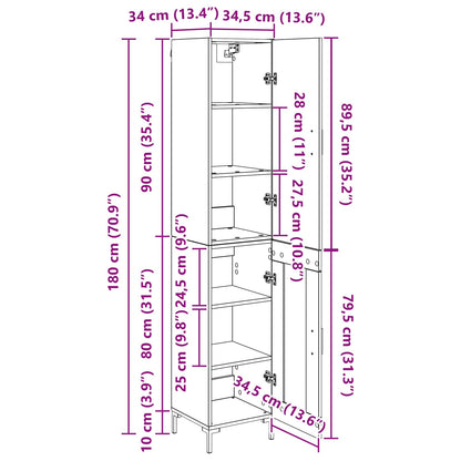 Highboard Altholz 34,5 x 34 x 180 cm Holzwerkstoff
